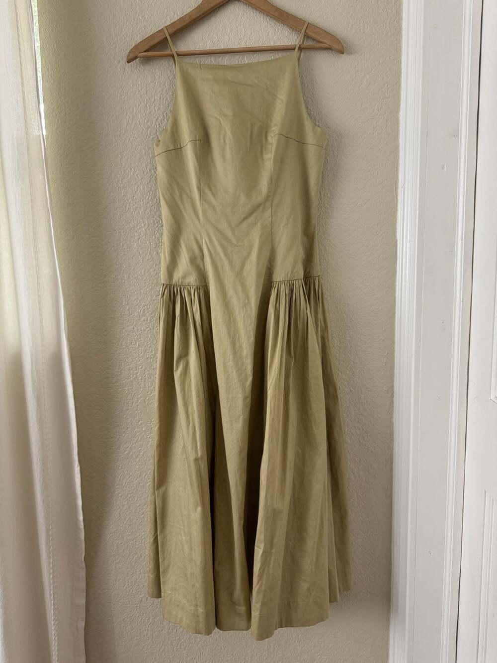 ASTR The Label High Neck Drop-Waist Midi Dress in Light Khaki